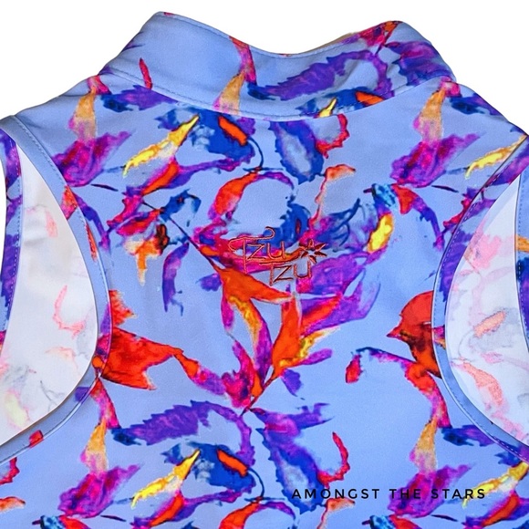 Tzu Tzu Bella Birdie Blue Sleeveless Quarter Zip Golf Top - Picture 6 of 6